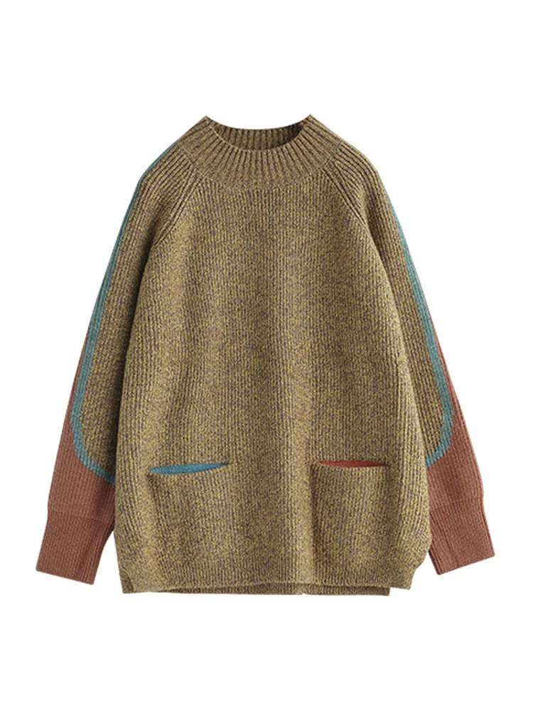 Женский свитер с круглым вырезом Masss Wasss, повседневный винтажный вязаный теплый свободный джемпер в Корейском стиле, хлопковый пуловер, зима 2022