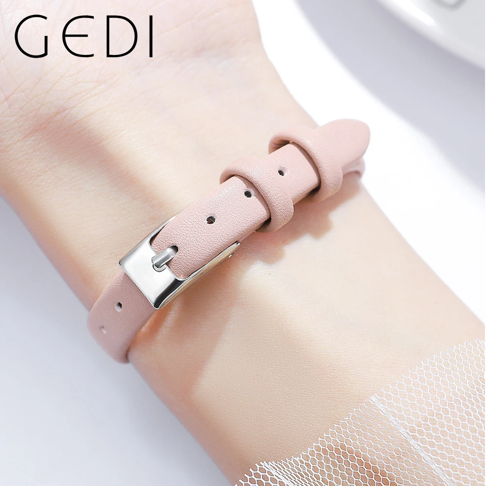 GEDI Rectangle Sakura Pink Women Watches Luxury Waterproof Ultra-thin Ladies Clock Leather Strap Fashion Quartz Wristwatches New