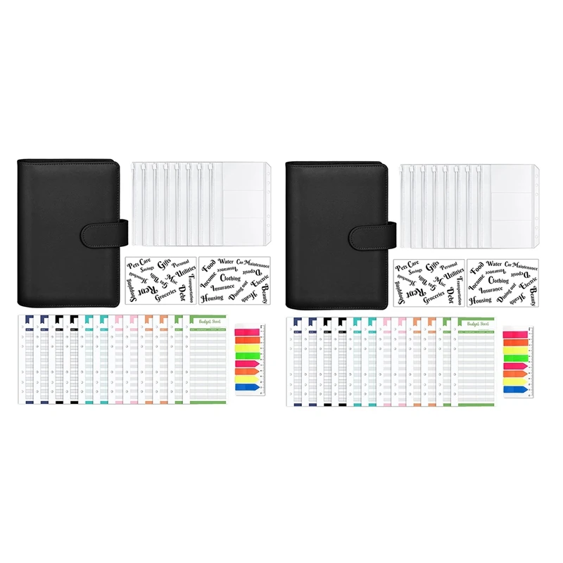 

2X A6 PU Notebook Binder Budget Planning Binder Cover,16 Binder Pockets,Cash Budget Envelope System,For Storing Cash B