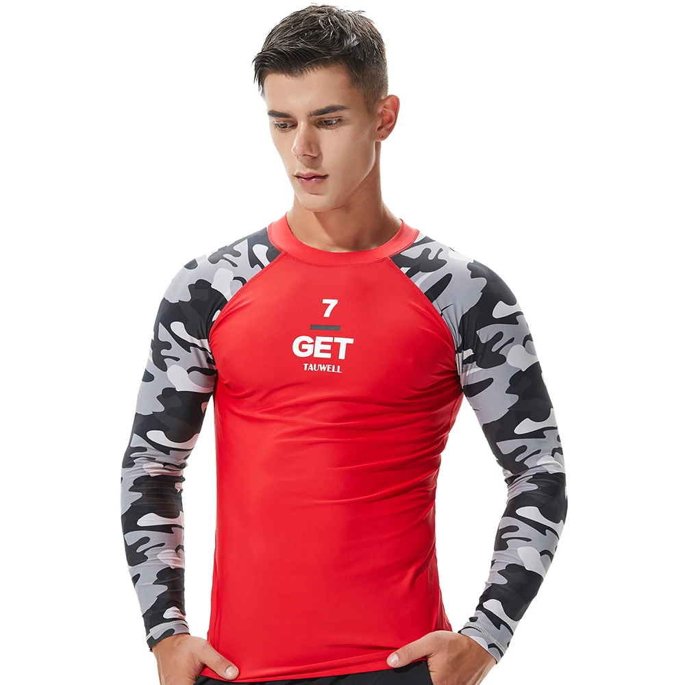 Fashion Men's Camouflage Stitching Long Sleeve Sun Protection Top Comfortable Stretch Water Sports Beach Quick Dry Swim Surf Top