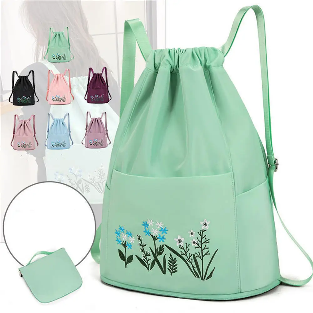 

Embroidered Oxford Strap Drawstring Storage Backpack Large Capacity Fashion Outdoor Fitness Travel Waterproof Folding Backpack