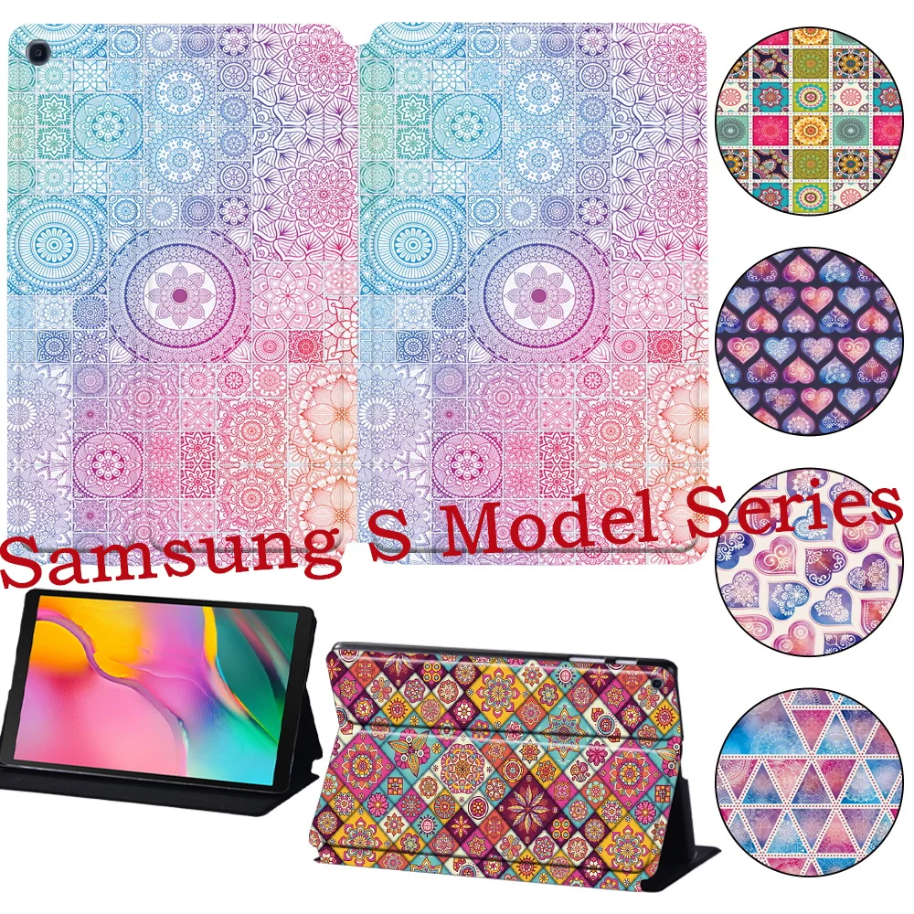 

For Samsung Galaxy Tab A7 10.4 A7 Lite A8 10.5 S5E 10.1 S6 Lite P61 Printed PU Leather Stand Tablet Cover Case Bohemian Series