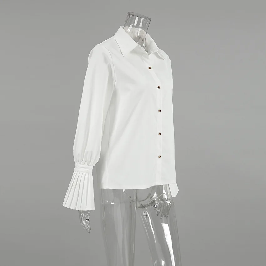 Женская приталенная рубашка с отложным воротником элегантная белая блузка