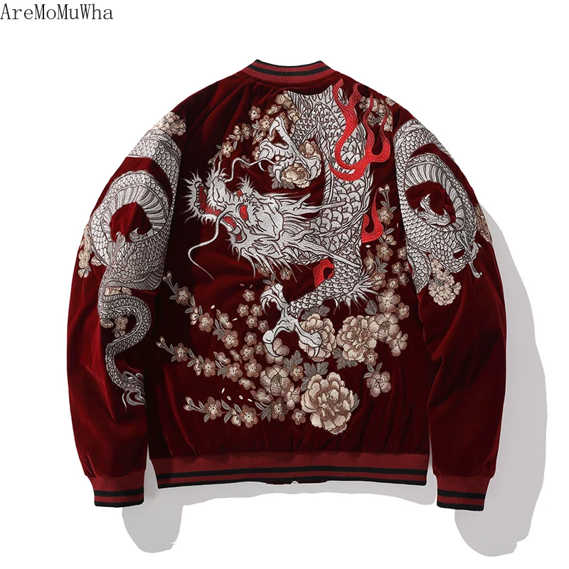 Winter Yokosuka Dragon Embroidered Cotton Jacket Men's Chinese Style Retro Heavy Embroidered Youth Baseball Uniform M-3XL Coats