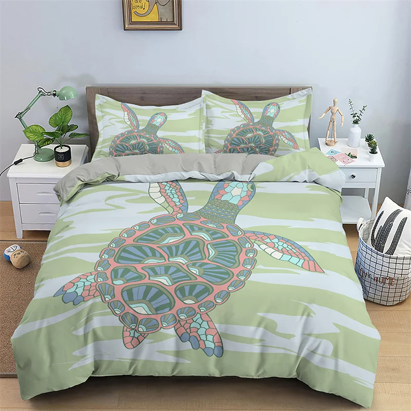 

Exotic Sea Turtle Duvet Cover Microfiber Marine Life Geometric Comforter Cover 3D Ocean Theme Bedding Set Double Twin King Size