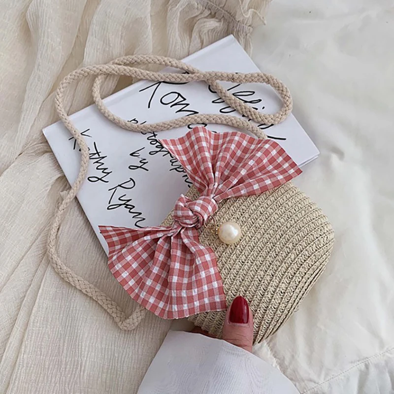 Exquisiteness Children Cartoon Coin Purses Hand Made Single Inclined Shoulder Straw Bags Cute Princess Handbags