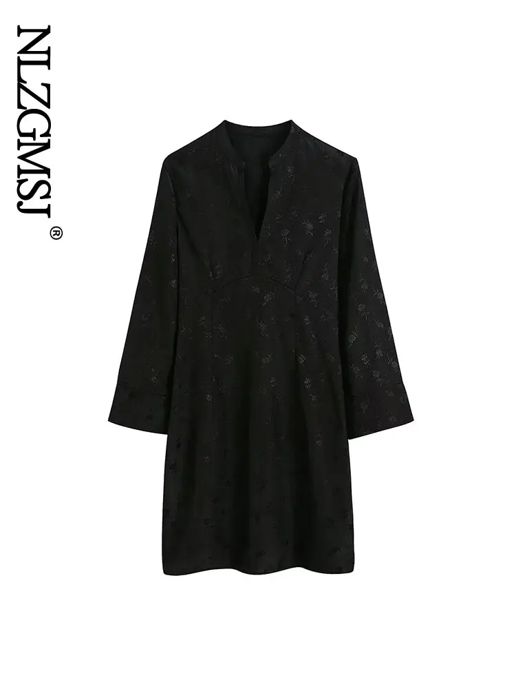 

Nlzgmsj 2022 Solid Mini Dress Women Casual Loose Women Spring Autumn Sexy V-Neck Long Sleeve Party Elegant Dresses