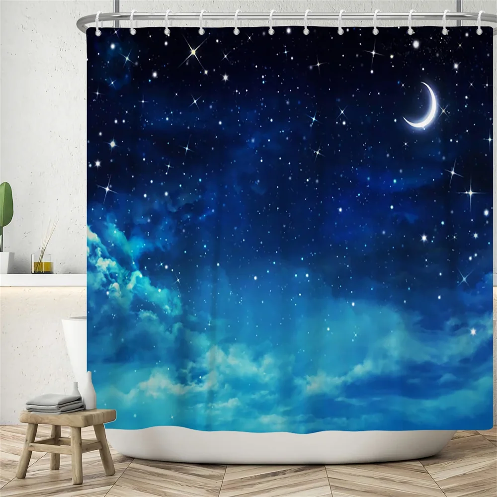 

Star Night Universe Space Shower Curtains Waterproof Polyester Romantic Moon Sky Bathroom Curtain with Hooks Home Decor