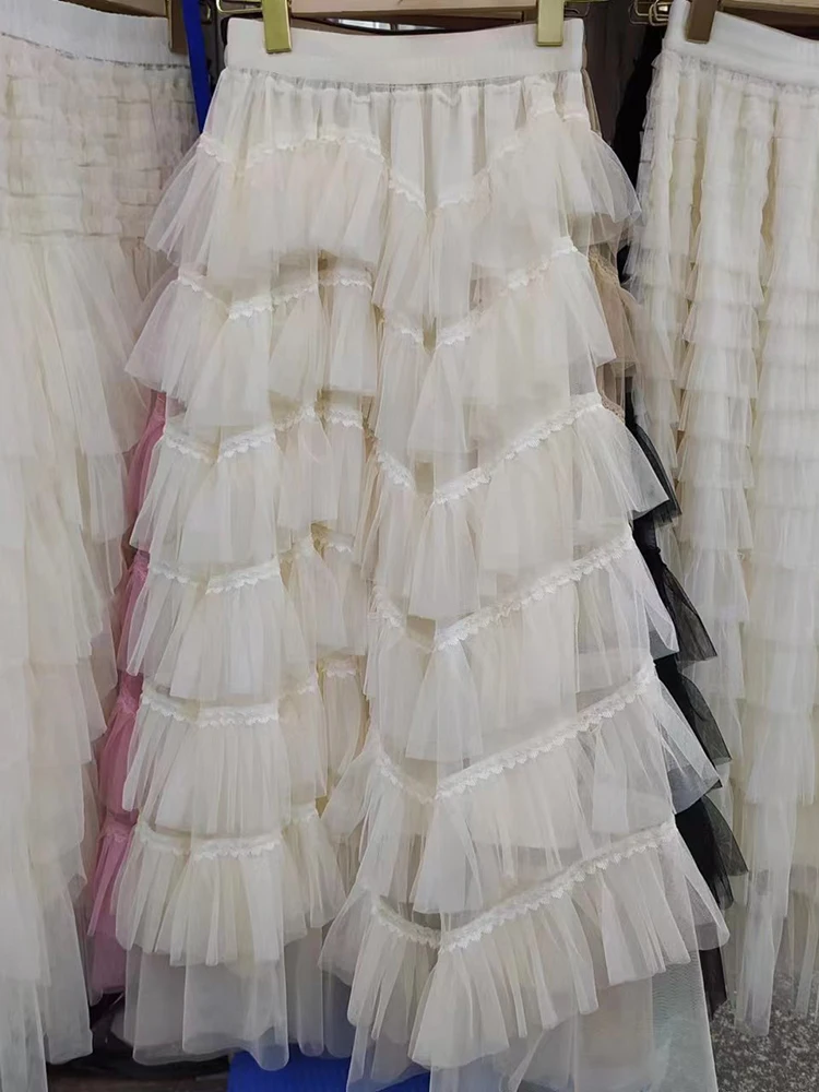 LANMREM сетчатая юбка с волнами многослойные кружевные лоскутные пышные юбки