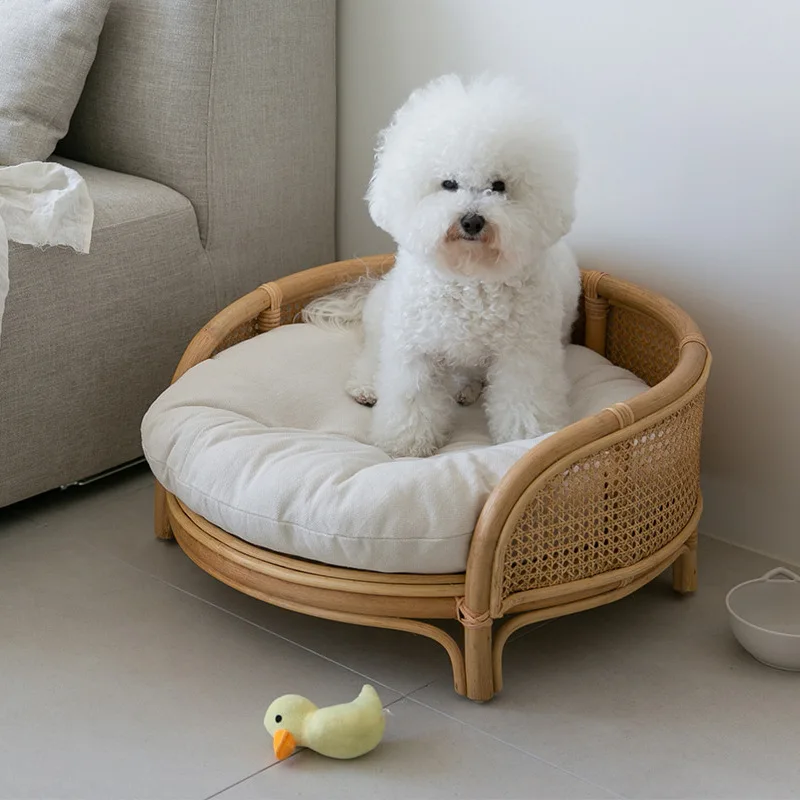 

Dreamhause Korean Natural Rattan Dog Pet House Bed Solid Wood Dog House Rattan Cat Bed Kitten