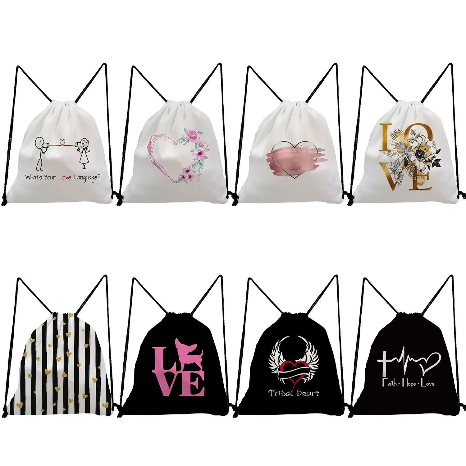 

Индивидуальные сумки на шнурке с принтом LOVE и логотипом, сумка для хранения простого размера, практичный женский складной рюкзак с мультяшн...