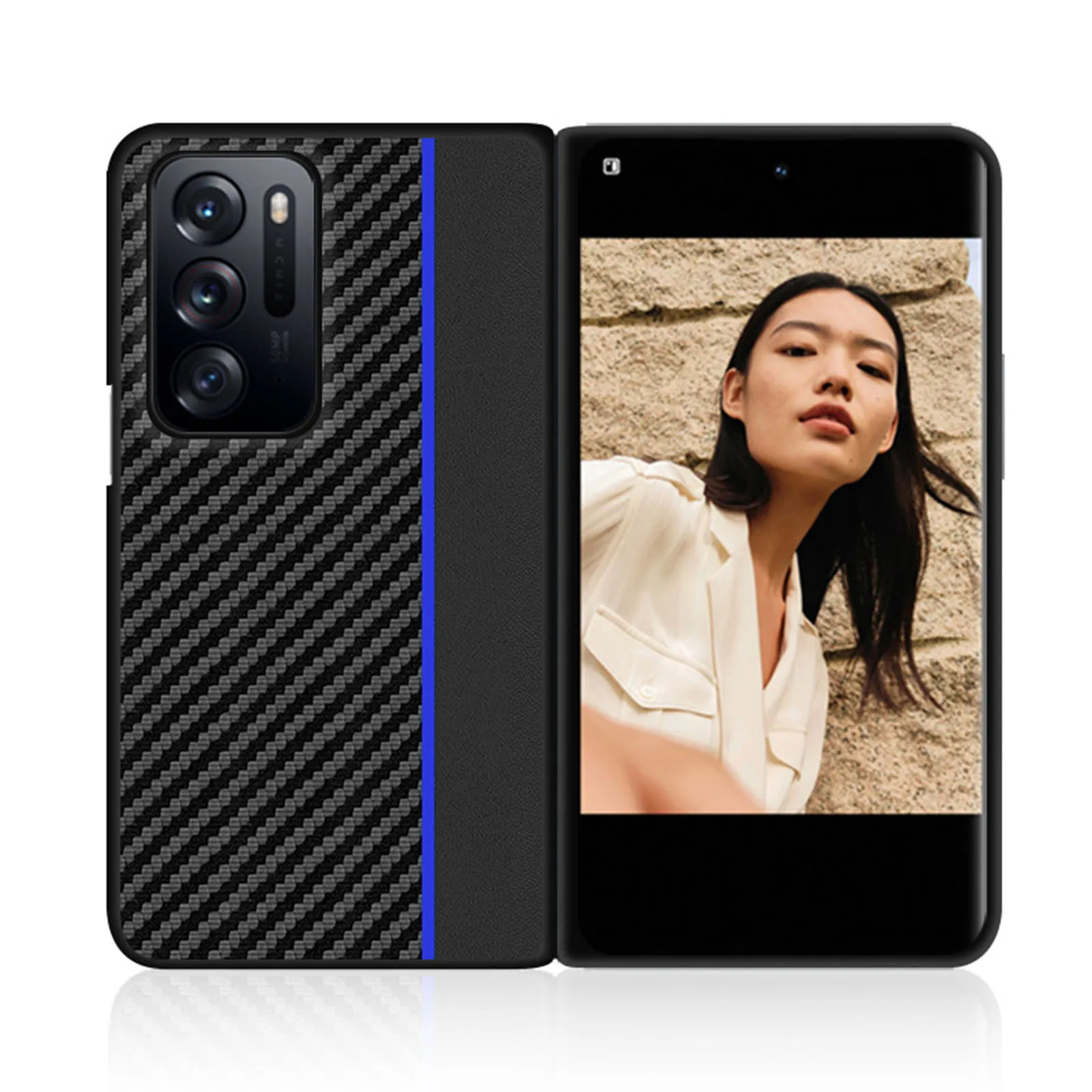 

Ультратонкий кожаный чехол из углеродного волокна для OPPO Find N Cover Пластиковый ударопрочный твердый Business Protective Phone Coque Funda