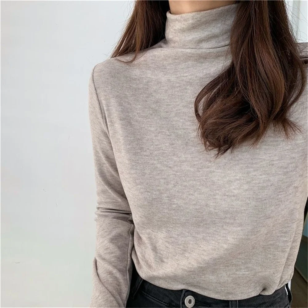 

Long Sleeve Plus Velvet Undershirt Winter High Quality Pullover Knit Clothing Mujer Turtleneck Sweater Women Slim Temperament OL