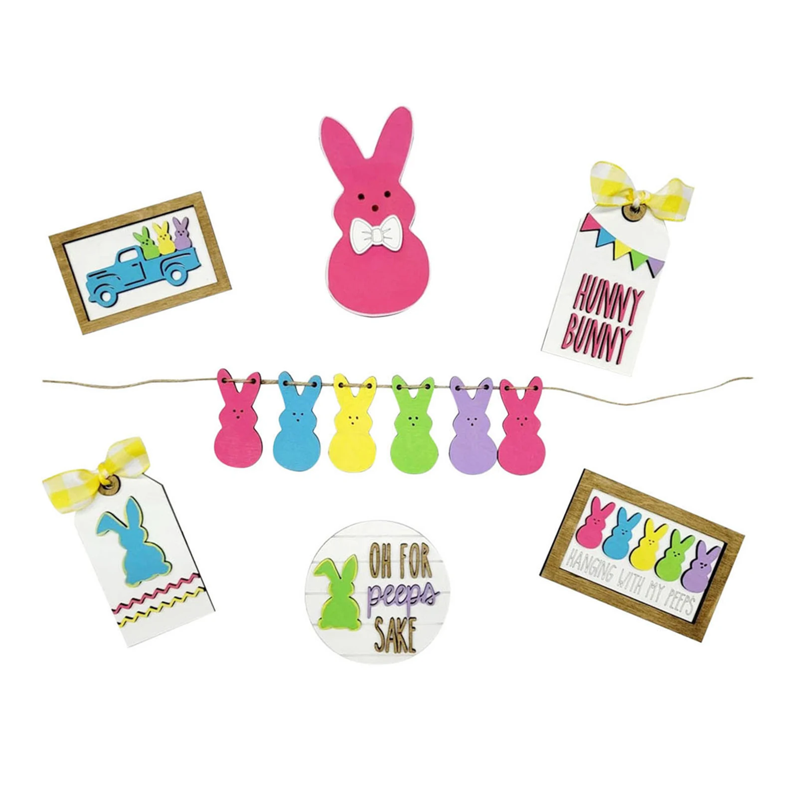 

Easter Tiered Tray Decor Set 7 Pcs Wooden Mini Farmhouse Decor Items Spring Easter Decoration For Tiered Tray Tabletop Or Shelf