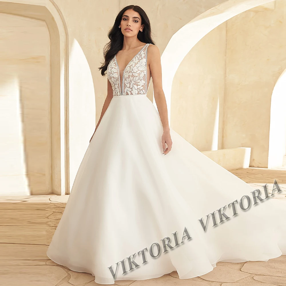 

VIKTORIA Bohemain Wedding Dresses Backless Tank V-neck For Women Bride 2023 A-LINE Appliques Vestidos De Novia Custom Made