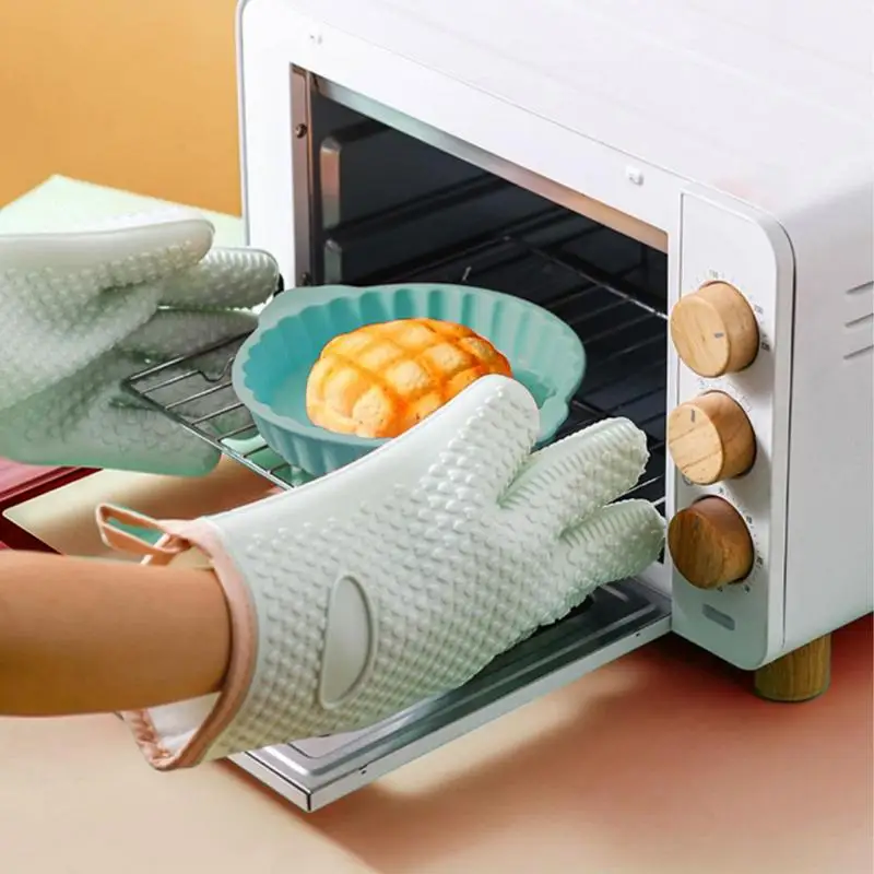 

Силиконовые перчатки для приготовления пищи, термостойкие толстые Прихватки для жаропрочных сковородок, барбекю, гриля, выпечки, водонепроницаемые и нескользящие перчатки