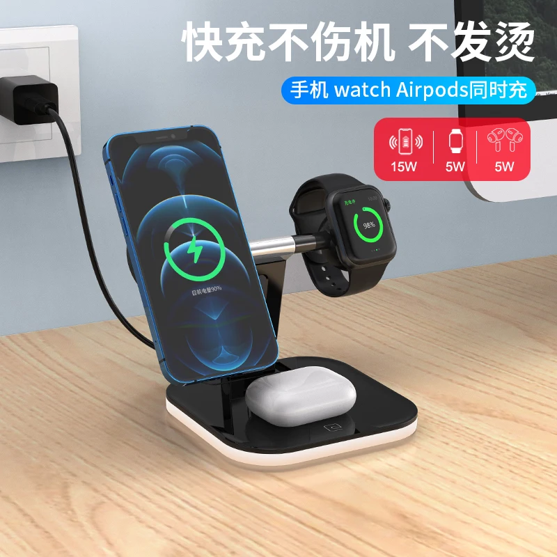 2 в 1 20 Вт Магнитная Беспроводная зарядная подставка для телефона iPhone 15 14 Pro Airpods Apple Watch держатель для быстрой зарядки