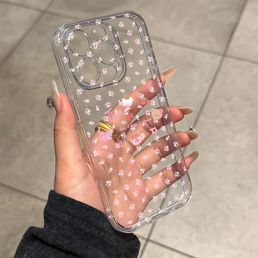 Фото Силиконовый чехол для телефона Little Bear Pink Flower для IPhone 17 16 15 14 13 12 11 Pro Xs Max Air Mini 7 8 6 6s Plus SE 2020 2022 Cover №2
