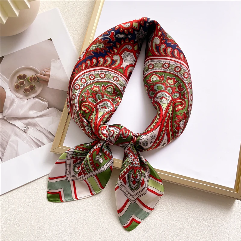 

Шелковый атлас с принтом 70 см квадратные женский шарф роскошный 2022 брендовый галстук на шею женские шарфы для волос платок хиджаб шаль Банд...