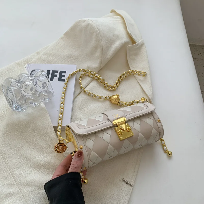 Niche Small Bag Women's New Fashion Texture Chain Crossbody Bag Women's Popular Cylinder Bag