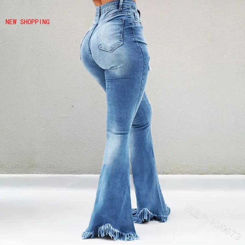 Plus Size Wide Leg Denim Pants  Autumn 2021 High Waist Flare Jeans Black Ripped Female Jeans for Women Skinny Jeans Mom Pants