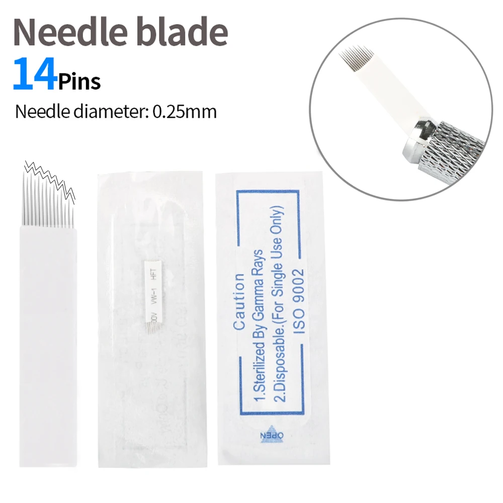 

100 PCS 0.25mm 14 Pins High Low arc MicroBlading Manual Pen Needles Sharp Tattoo Needles For Permanent makeup Eyebrow Lips