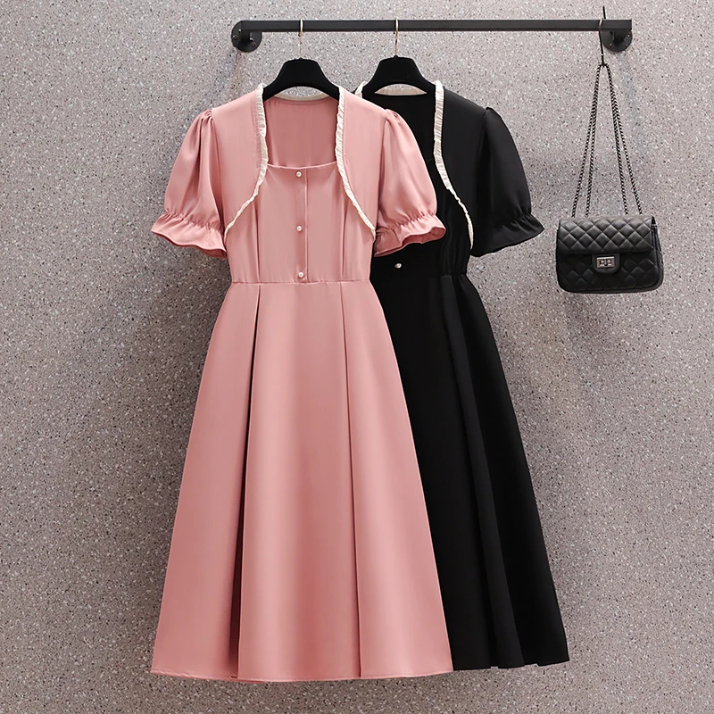 

Женское платье с коротким рукавом и квадратным вырезом, большие размеры