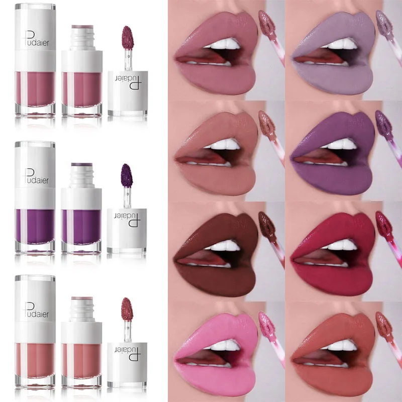 

Pudaier 16Color Small White Bottle Matte Velvet Lip Glaze Waterproof Long-lasting Smooth Cream Texture Lipstick Lip Gloss Makeup