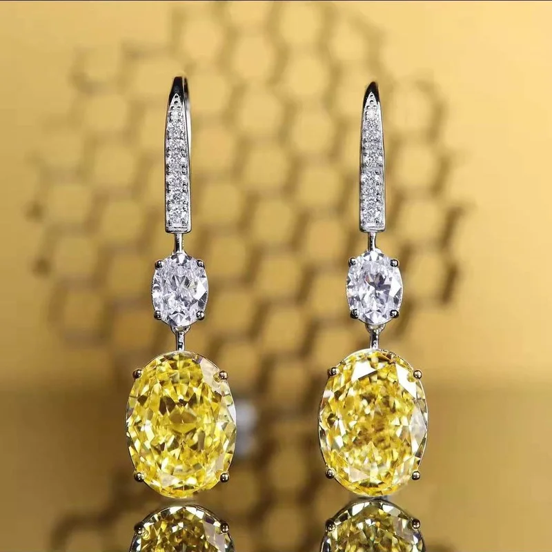 

RAKOL Luxury Oval Yellow Cubic Zirconia Drop Earrings for Women 2022 New Jewelry Bridal Dress Accessories