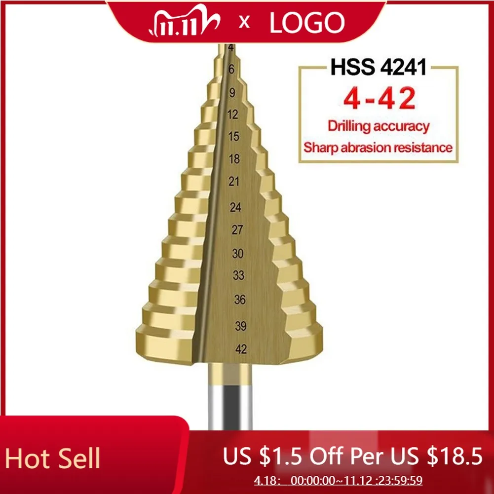 

4-42mm HSS Titanium Coated Step Drill Bit Straight Groove 14 Step Drill Bits Wood Metal Hole Cutter Core Drilling Tools
