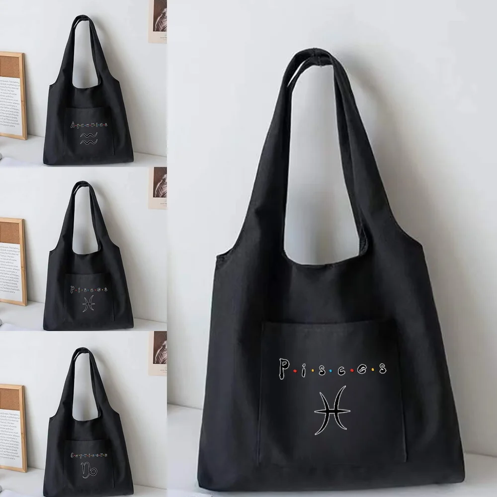 

New Constellation Print Canvas Vest Bag Women's Shopping Bags Casual Shoulder Shopper Bag Commuter Tote Bag Cosmetic Storage Bag