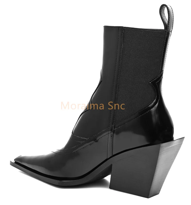 British Style Women Shoes Pointed Toe Black Wedge Chelsea Boots Chunky Heel Elastic Silver Sleeve Booties 2022 Autumn Winter