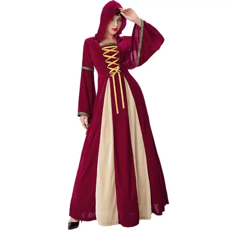 Длинное платье с капюшоном в стиле ретро для девочек средневековое королевы суда