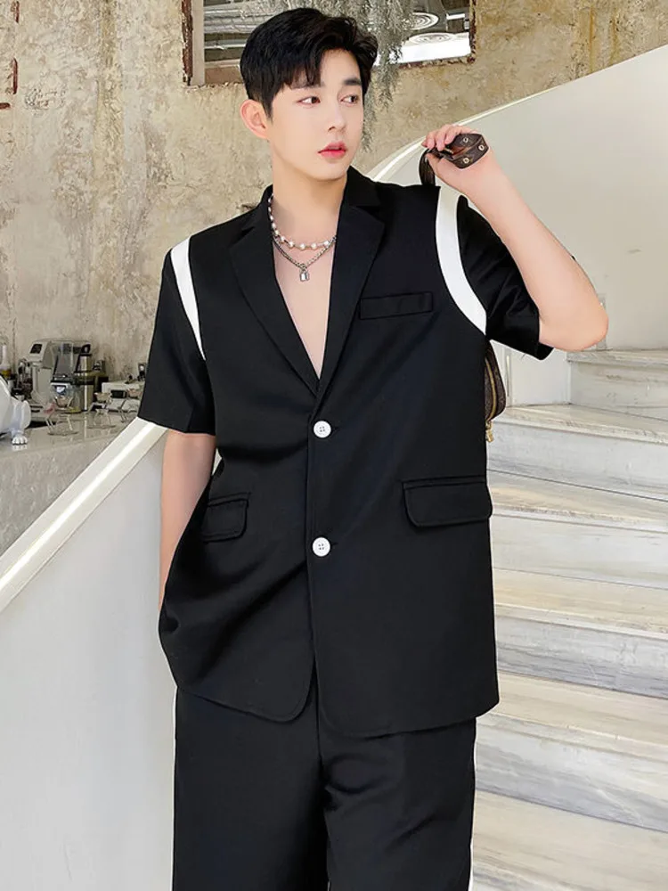 

Мужской повседневный костюм в стиле оверсайз SYUHGFA, офисные блейзеры с коротким рукавом в Корейском стиле, весна-лето 2022