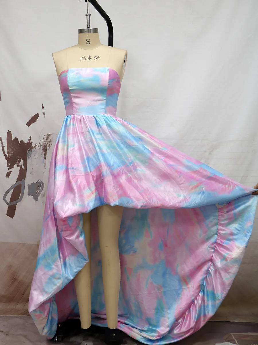 2023 new in Women Elegant Prom Dress Off-Shoulder Strapless Sleeveless Backless Print Swing Maxi Evening quinceanera Dresses