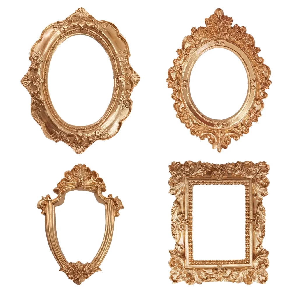 

Frame Picture Photo Frames Vintage Holder Display Resin Props Mini Retro Baroque Wall Christmas Tabletop Oval Desktop Gold