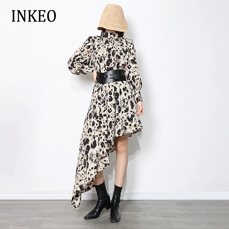

Luxury Asymmetry dresses for women party 2022 Newest High street Artist print Long sleeve Midi dress Beach Vestidos INKEO 1D193