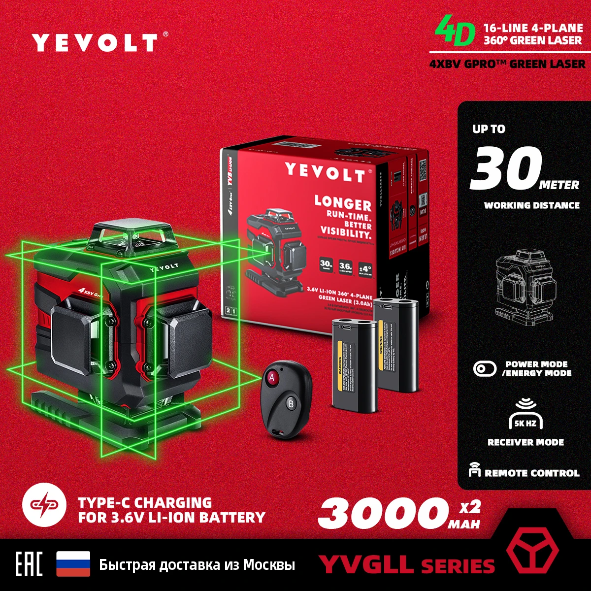 

Лазерный уровень YEVOLT зеленый 12/16 линий