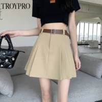 troypro 2022 summer new high waist slim pleated skirt korean version khaki a line skirt womens short skirt kawaii mini skirts