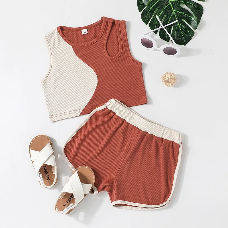 

2022 New Summer Clothes Sets Short Sleeve O Neck Patchwork Brown Cute 2 Piece Sets Designer Boys Clothes Sets 9M-3T