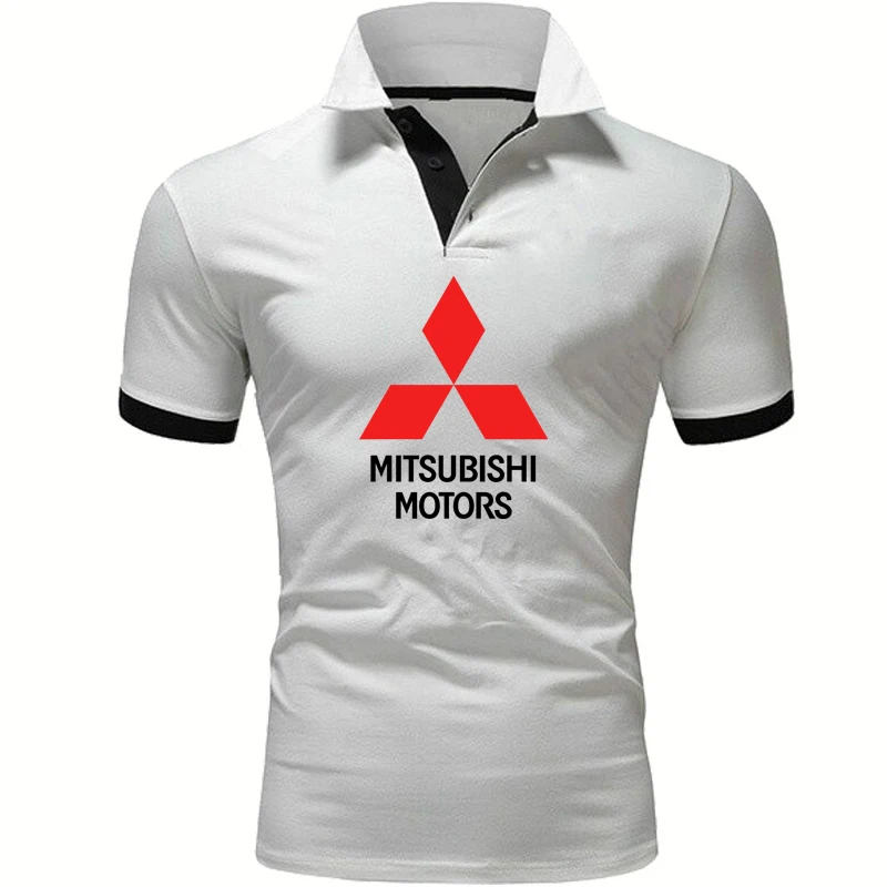 

Мужская рубашка-поло с короткими рукавами, Однотонная рубашка-поло из чистого хлопка с принтом логотипа автомобиля Mitsubishi, лето 2022