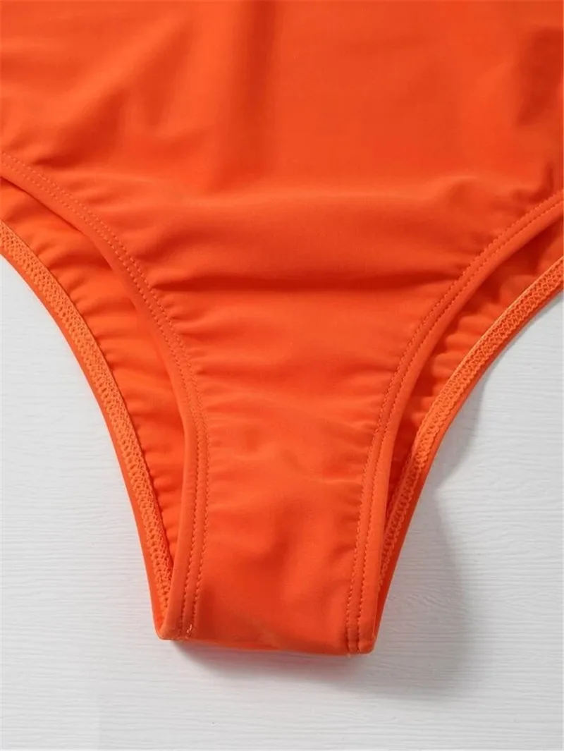 Сексуальный купальник Женский неоновый однотонный оранжевый бикини с высокой