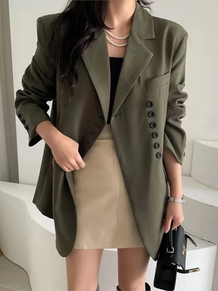 

New Women Elegant Casual Black Blazer Vintage Loose Fashion Korean Solid Suit Jackets Female Chic Outerwear Tops Cardigans
