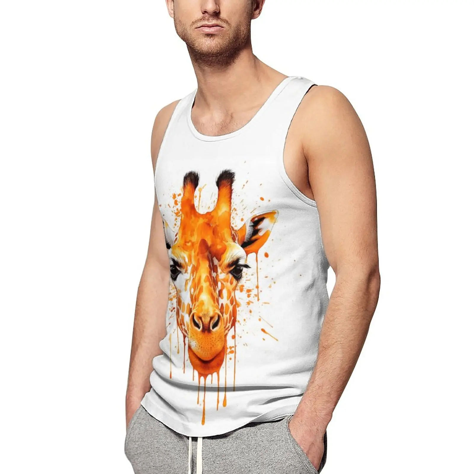

Giraffe Tank Top Ink Drawing Hyper Artistic Streetwear Tops Summer Bodybuilding Men Custom Sleeveless Shirts Large Size 4XL 5XL