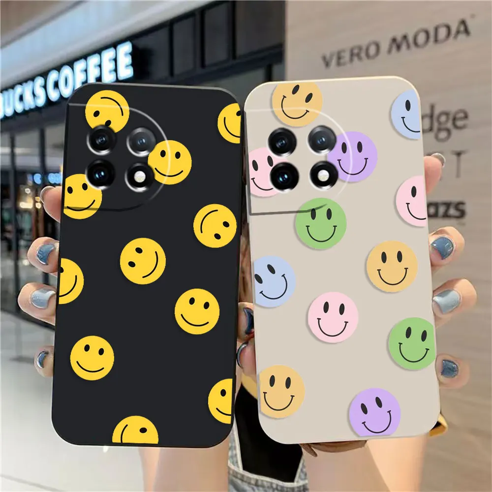 

Case For Oneplus 11 10 9 9R 9RT 8 8T 7 7T ACE 2 2V NORD CE 2 Lite Pro Colour Simple Liquid Case Lovely Smiling Face
