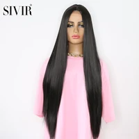 sivir synthetic wigs for women long straight black color middle part lace hair heat resistant fiber natural looking