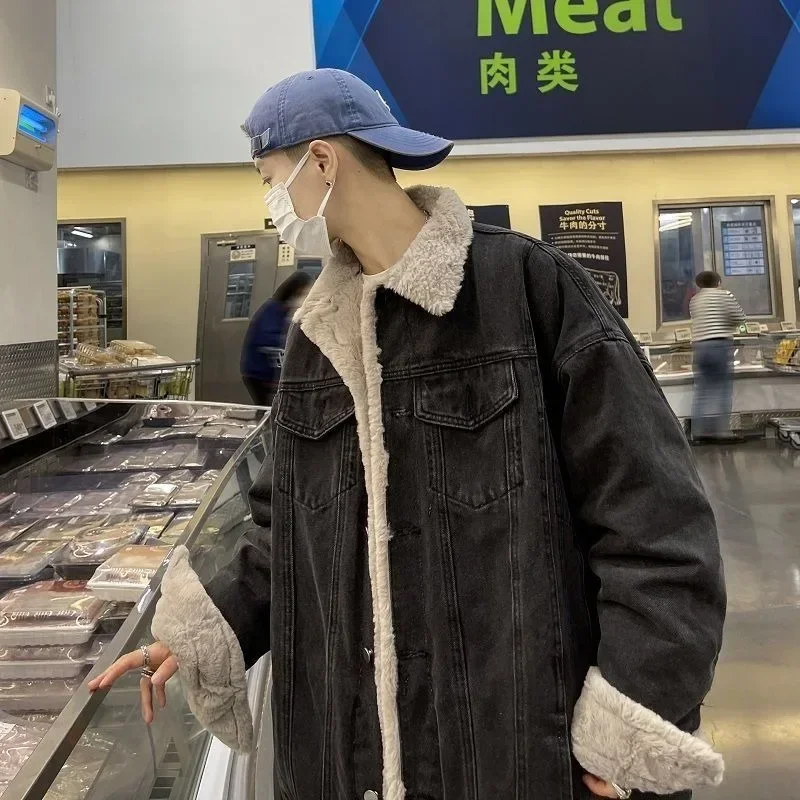 Джинсовая куртка Y2K мужская с бархатной подкладкой модный тренд в стиле ретро