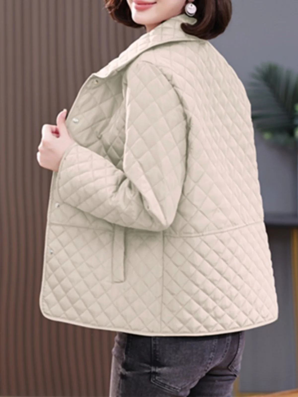 Женское Стеганое пальто Mom Sle зимнее маленькое в клетку с подкладкой из хлопка и