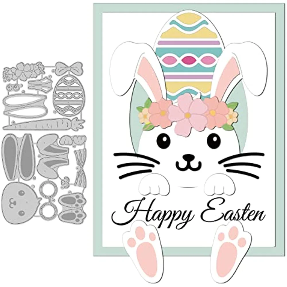 

Easter Bunny Cutting Dies Carrot Rabbit Carbon Steel Die Cuts for DIY Crafting Embossing Stencil Template for Easter Background