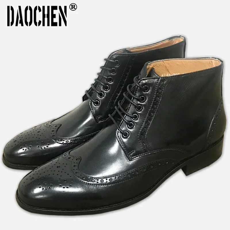 Ботильоны мужские из натуральной кожи роскошные полусапожки броги на шнуровке
